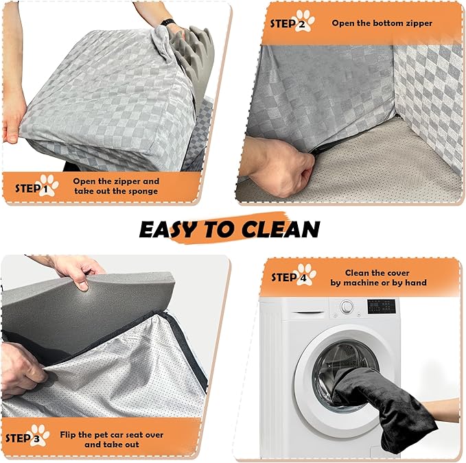 Dog Car Seat for Small and Medium Dogs Up to 35 lbs –Memory Foam Dog Booster Seat with Safety Leash & Storage Pockets, Fits Front & Back Car Seats, Removable Washable Cover - Black & Gray