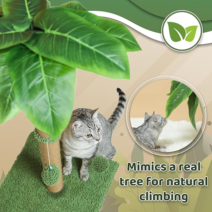 Cat Scratching Post, 34'' Tall Cat Scratchers for Indoor Cats with Hanging Balls, Tall Cute Sisal Kitten Scratch Post with Reinforced Stable Base, Green, Medium