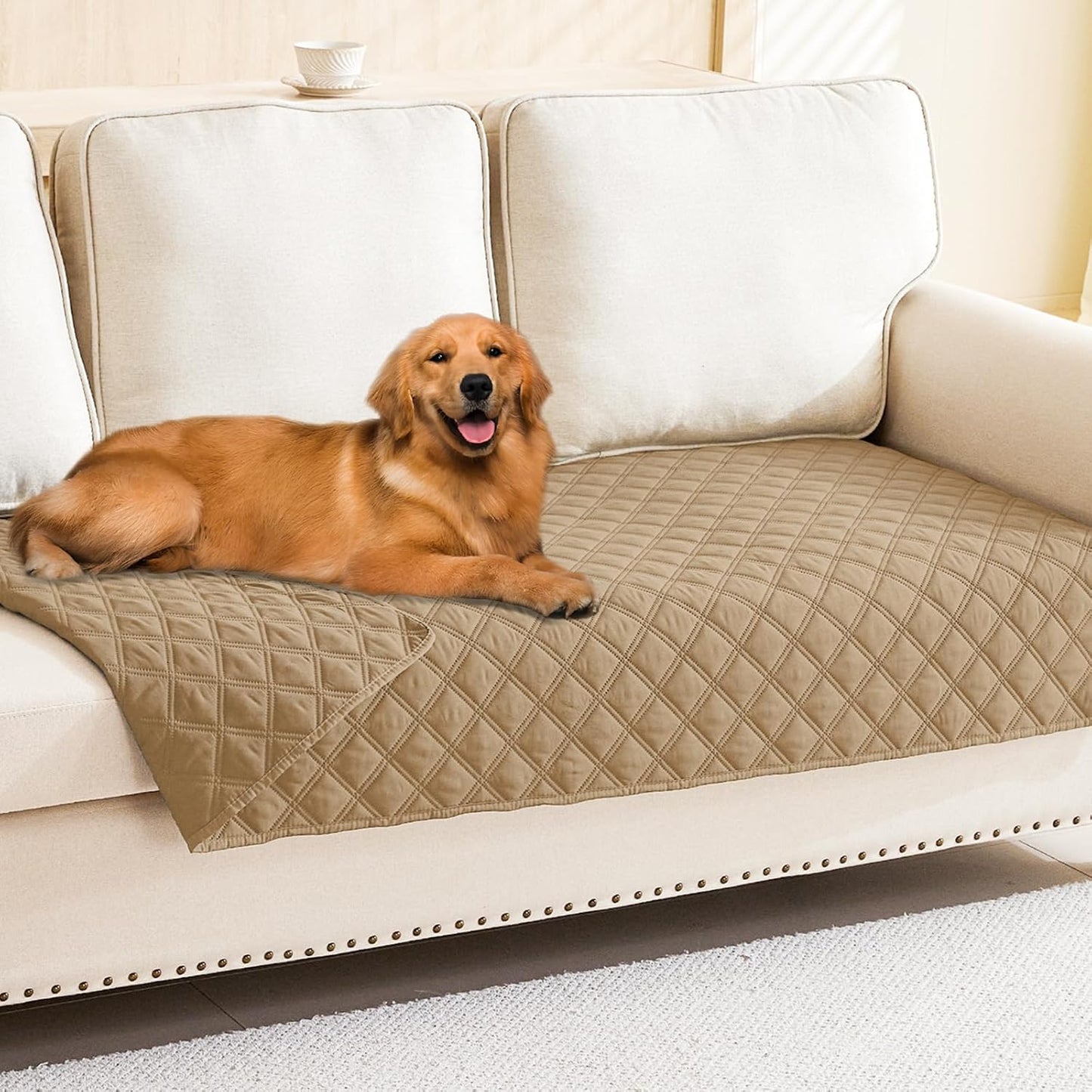 Smiry Waterproof Dog Bed Cover Pet Blanket, Soft Washable Dog Blanket for Furniture Bed Couch Sofa Reversible, Checkered (40"x70", Camel/Camel)