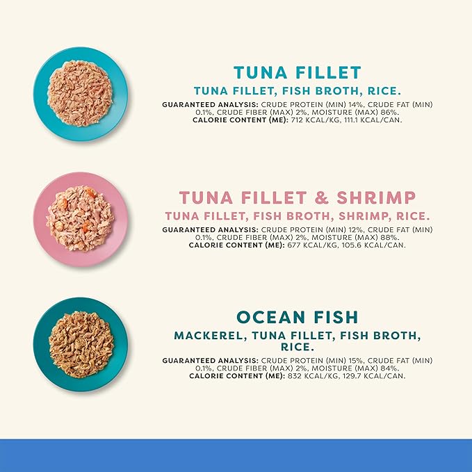 Applaws Natural Wet Cat Food in Broth, Limited and Natural Ingredients, High Protein with No Artificial Additives, Fish Selection Variety Pack in Broth (12 x 5.5oz Cans)