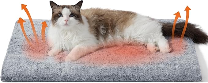 Bedsure Self Warming Cat Bed, Extra Warm Self Heating Pad for Cats & Dogs, Anti-Slip Medium Thermal Pet Mat Indoor with Removable Washable Cover, 29" x 19", Grey