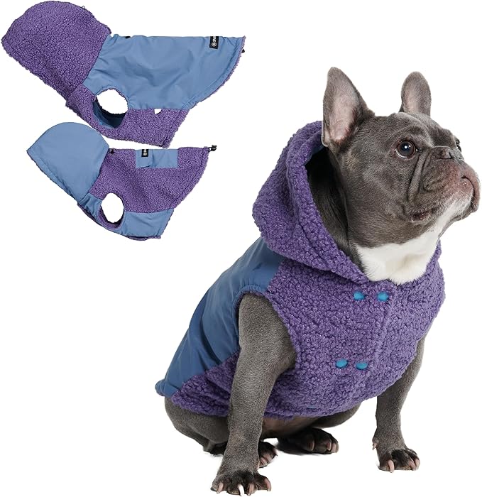 Spark Paws Reversible Dog Sweater, Sherpa Jacket Vest with Warm Fleece Lining, Warm Coat for Winter, Suitable for Small Medium, Large, XL XXL Dogs - Purple and Navy Blue - L
