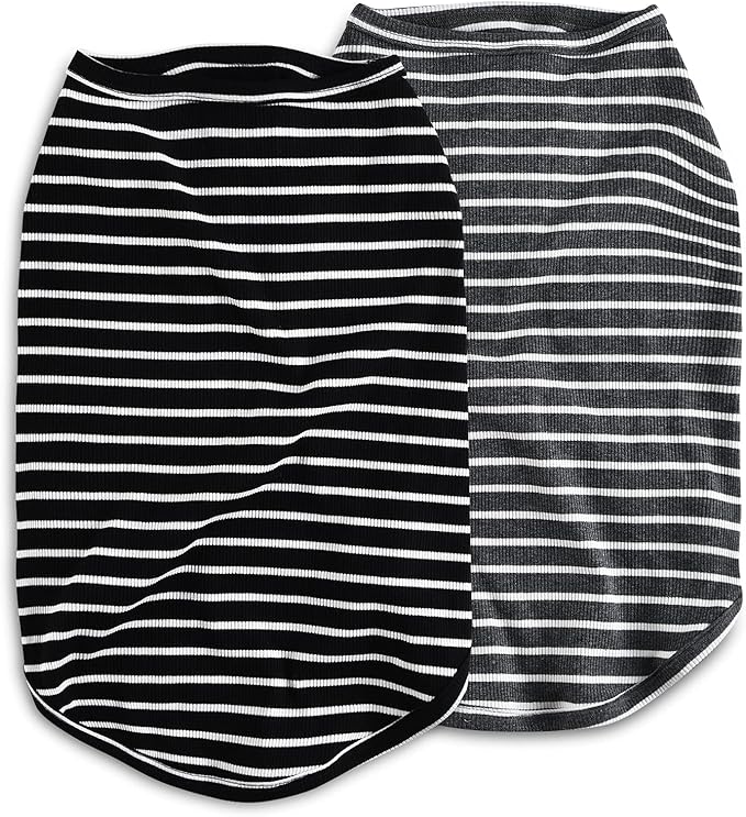Koneseve Dog Shirt Vest Lightweight Stretchy Dog T-Shirts Soft Cool Sleeveless Stripe Vests Breathable Clothes for Puppy Kitty Cats Small Medium Large Dogs 2 Pack Black + Grey [ 2XL ]