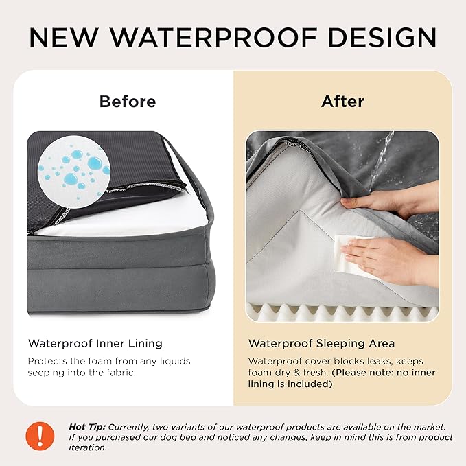 Bedsure Orthopedic Dog Bed Medium Size Dogs - Washable Medium Dog Cat Bed Waterproof, Comfort Pet Couch Sofa with Washable Removable Cover, Pets Bed with Nonskid Bottom, Grey, 28"