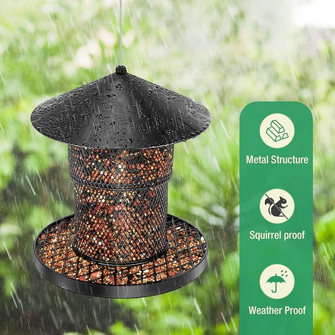 Bird Feeder for Outdoor Hanging, Heavy Duty Metal Bird Feeders for Outside Hanging, Large Capacity Birdfeeder to Attracting Birds