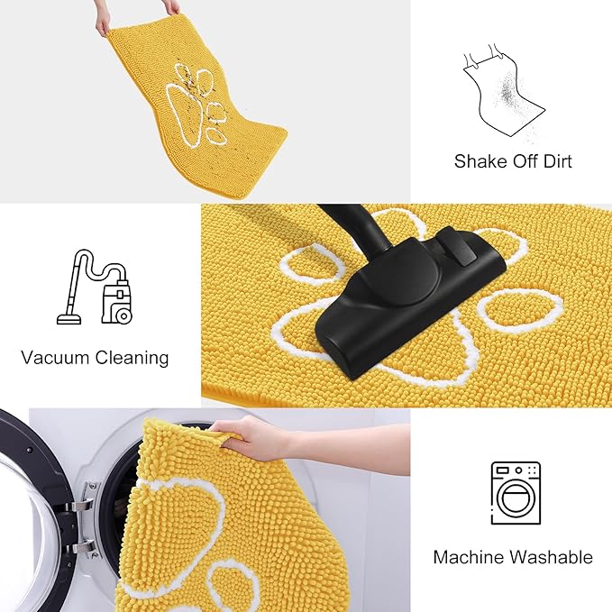 Smiry Dog Door Mat for Muddy Paws, Absorbent Dirt Trapper Non Slip Quick Dry Washable Chenille Mat for Mud Dogs, Entry Rug for Indoor and Outdoor (30x20 Inches, Yellow)
