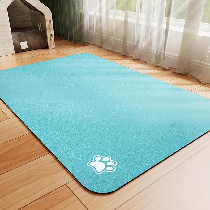 Pet Feeding Mat - Absorbent Dog Mat for Food and Water, No Stains Cat Bowl Mat, Easy to Clean Pet Placemats, Quick Dry Dog Water Dispenser Mat for Messy Drinkers | Paw Teal 12"x 19"