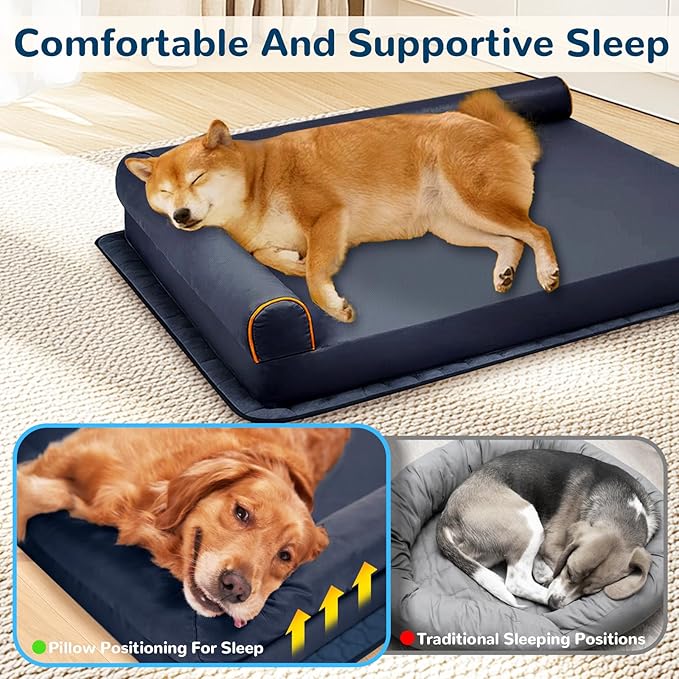 Medium Dog Bed Chew Proof Pet Beds Orthopedic Memory Foam, Waterproof Dog Couch Washable with Anti-Slip Mat (Blue)