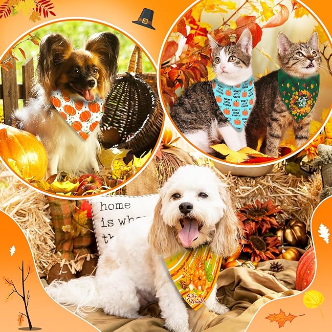 120 Pcs Fall Dog Bandanas Bulk Adjustable Dog Scarves Pumpkin Puppy Bandanas Autumn Pet Neckerchief Washable Holiday Fall Bandana for Small Medium Large Dog Pet Grooming Accessories