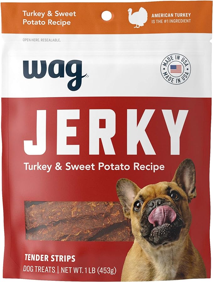 Amazon Brand - Wag Soft & Tender American Jerky Dog Treats – Turkey & Sweet Potato, 16 Ounce (Pack of 1)