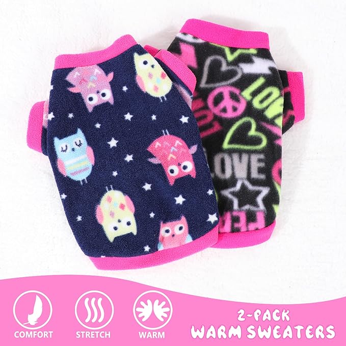 2 Pieces Dog Sweaters for Small Dogs, Fall Winter Fleece Dog Clothes, Soft and Warm Puppy Sweater Doggie Coat for Winter Pet Cloting for Chihuahua Yorkie (Rose,Pink, Small)