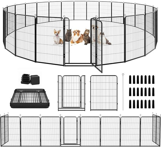 Dog Playpen Outdoor Extra Wide 24 Piece Panels Heavy Duty Dog Fence 47" Height Anti-Rust with Doors Portable for RV Camping Yard, Total 63FT, 316 Sq.ft, Snowy Black