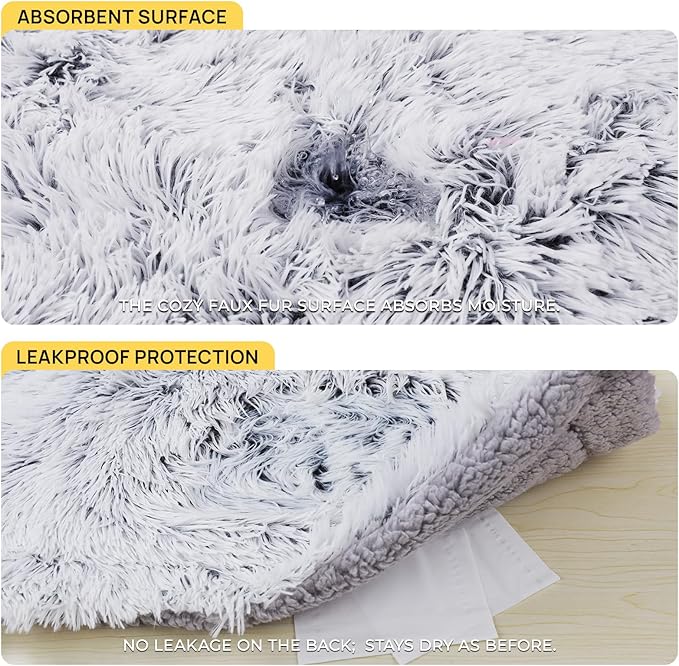 Luciphia Large Waterproof Dog Blanket for Pet Washable Liquid Proof Bed Intimacy Protection Shaggy Plush Calming Long Faux Fur Couch Cover Calming Cat Throw Blankets, Mist Grey, 60" x 80"
