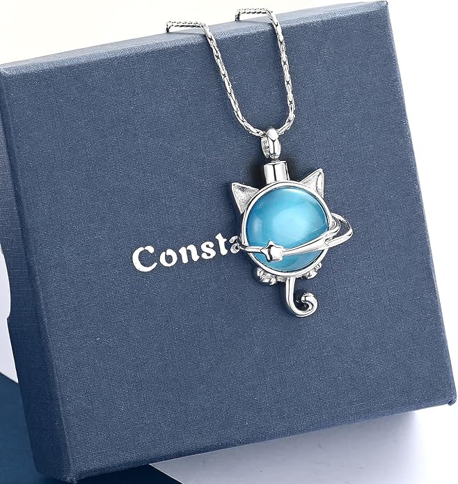 constantlife Cat Moon Urn Necklace for Women Pet Cremation Jewelry for Ashes Stainless Steel Pendant Funeral Keepsake Loved Ones Memorial Gift