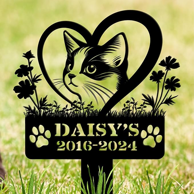 Custom Pet Grave Makers Cat Outdoor, Personalized Cat Memorial Headstones and Grave Makers for Pet Cemetery, Custom Name and Date Pet Tombstone Graveyard Different Sizes and Colors