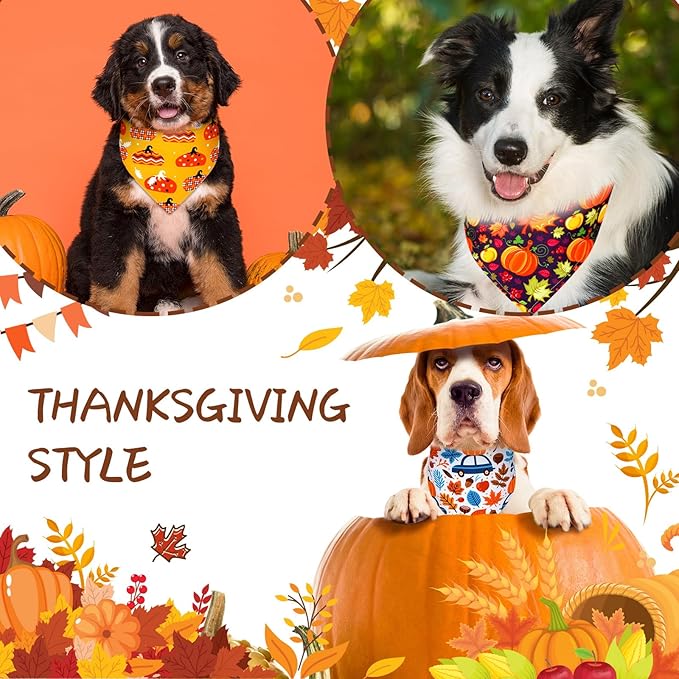 Newwiee 100 Pcs Fall Dog Bandanas Bulk for X-Large Dogs Thanksgiving Pumpkin Maple Leaf Triangle Bandanas Bibs Adjustable Pet Scarf Holiday Soft Breathable Thanksgiving Day Scarf Accessories for Puppy