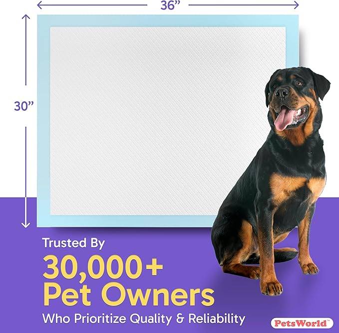 PetsWorld XL Dog Pee Pads 30"x36", 1,800-Count – Heavy Duty, Leak-Proof Potty Training Pads for Puppies & Large Dogs, Super Absorbent, Quick-Dry Disposable Pads with Odor Control