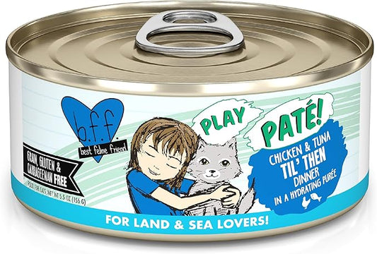 Weruva B.F.F. Play - Best Feline Friend Paté Lovers, Aw Yeah!, Chicken & Tuna Til' Then with Chicken & Tuna, 5.5oz Can (Pack of 8)