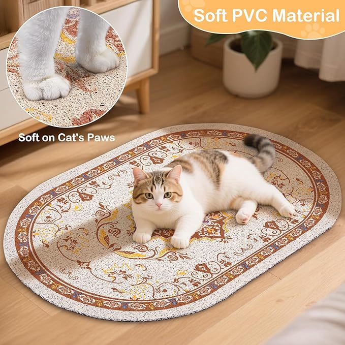 Bienbee Cat Litter Mat, 24" x 15" Litter Box Mat Rug with Non-Slip Bottom, Easy to Clean Cat Supplies Accessories Essentials for Indoor Kitty Kitten Floor, Brown M