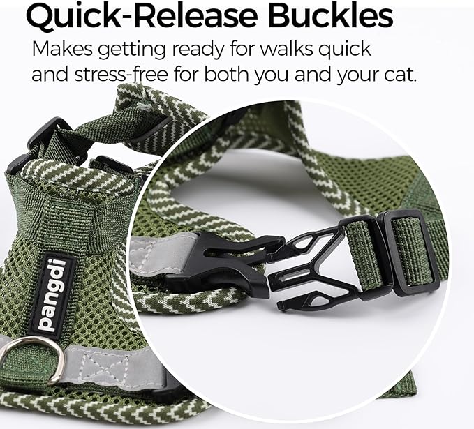 Cat Harness and Leash Escape Proof Small Kitten Harness Abyssinian Cat Vest for Walking Travel, Dark Green, S