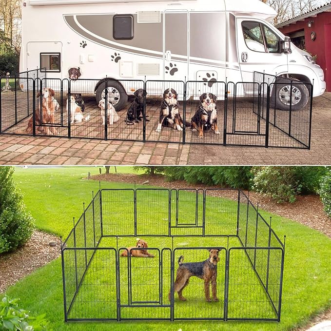 mestyl Dog Playpen, 40" Height 16 Panels Outdoor Pet Play Pen, Big Dog Exercise Play Pen for Large/Medium/Small Dogs, Foldable Puppy Pen for Indoor, Camping, RV, Anti-Rust Paint Finish, Quick Install
