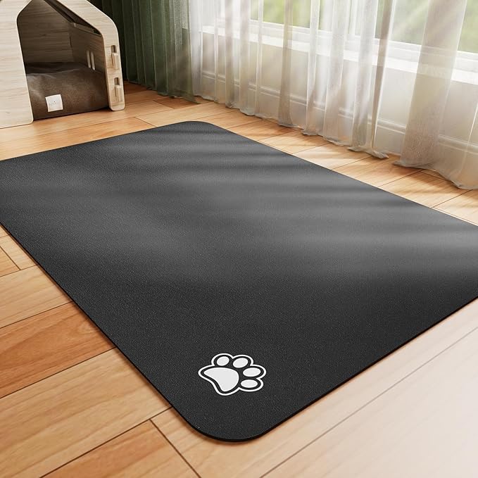 Pet Feeding Mat - Absorbent Dog Mat for Food and Water, No Stains Cat Bowl Mat, Easy to Clean Pet Placemats, Quick Dry Dog Water Dispenser Mat for Messy Drinkers | Paw Black 18"x 28"
