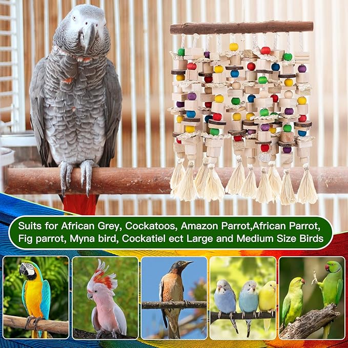 Large Bird Parrot Toys,Multicolored Natural Macaws Toy Bird Chewing Toy for Cokatoos African Grey and Large Medium Birds
