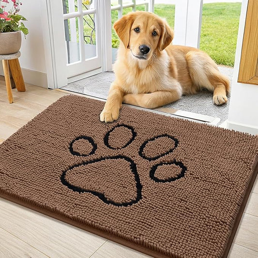 Smiry Dog Door Mat for Muddy Paws, Absorbent Dirt Trapper Non Slip Quick Dry Washable Chenille Mat for Mud Dogs, Entry Rug for Indoor and Outdoor (36x24 Inches, Coffee)