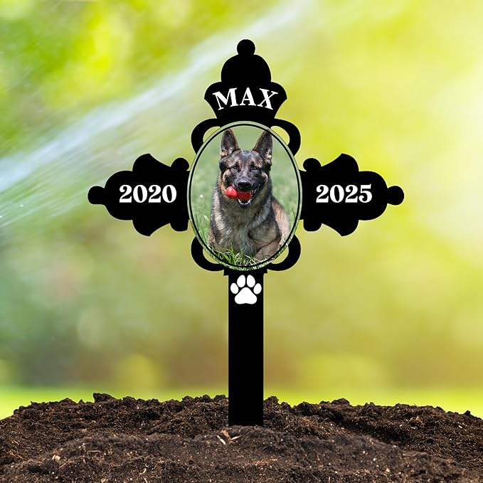 Dog Grave Marker Outdoor – Personalized Pet Headstone for Dogs with Name & Years, Dog Memorial Plaque, Pet Grave Cross for Backyard or Cemetery Tribute