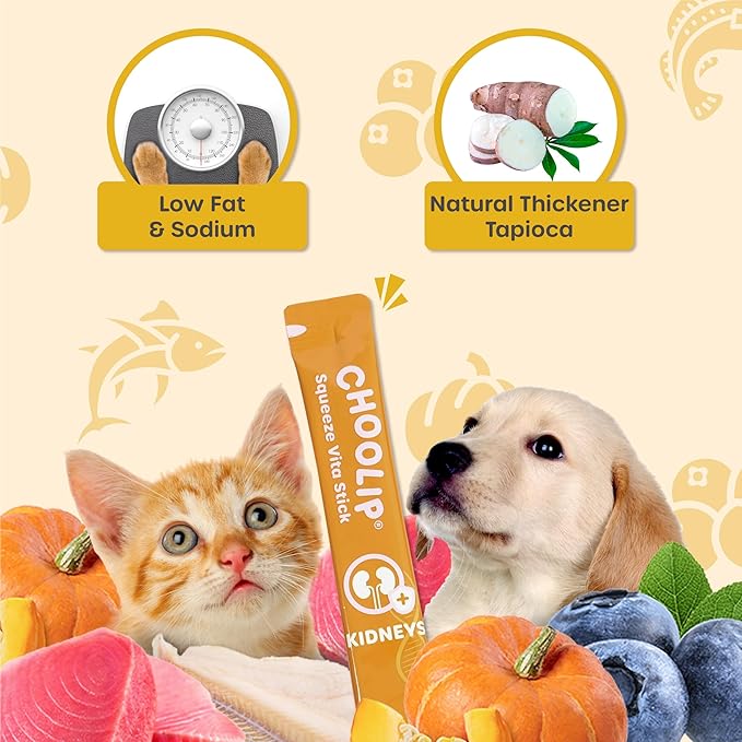 Choolip 2-Pack | Squeeze Vita Stick Lickable Treats for Dogs & Cats. 7 Kidney Support Sticks with Essential multivitamins. Soft and Tasty Paste for All Life Stages, Supporting Kidney Health