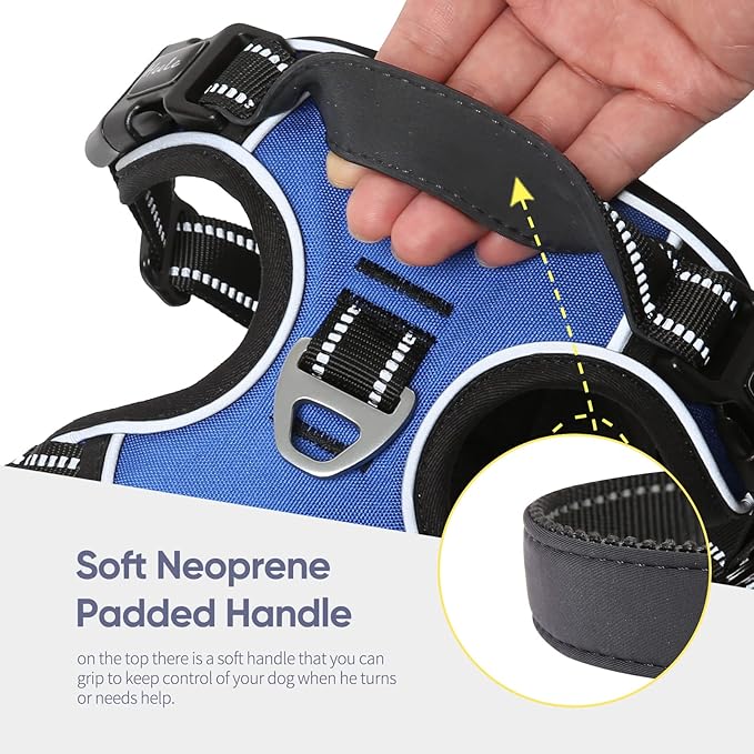 HEELE Dog Harness Dog Harness Large Dog with Soft Padded Handle Reflective No Pull Dog Harness for Large Dog for Outdoor Training Walking, Blue, L