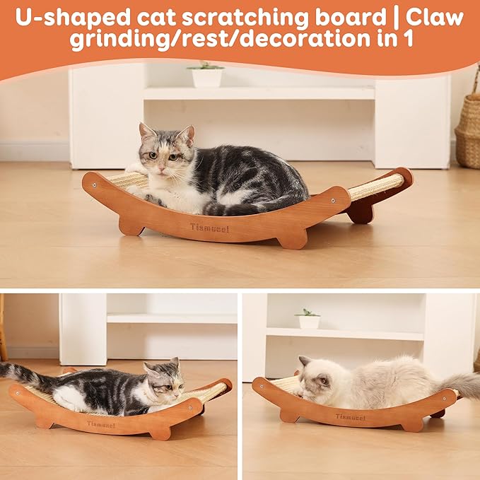 Sisal Cat Scratcher Bed, Beech Wood Cats Hammock,Cat Scratch Pad Indoor cat Toy,Durable Cat Scratching Post, Furniture Protector for Cats' Clawing and Play