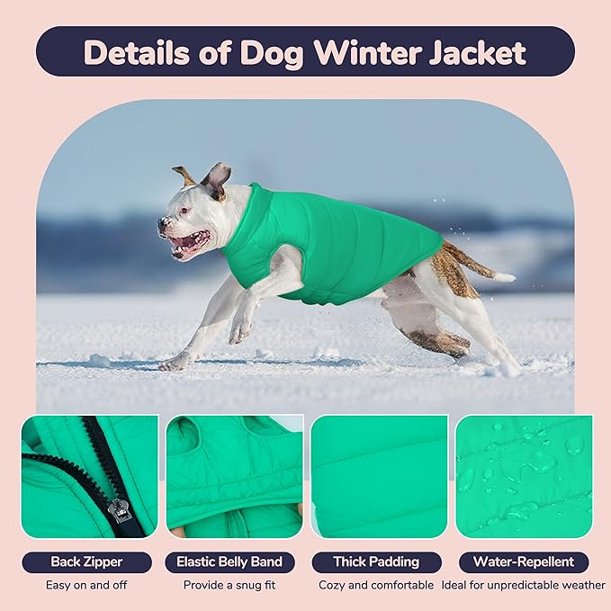 PUMYPOREITY Dog Puffer Coat with Detachable Scarf, Warm Padded Cold Weather Vest, Windproof Lightweight Snowsuit, Water Resistant Dog Winter Coats, Thermal Winter Jacket for Small Medium Large Dogs