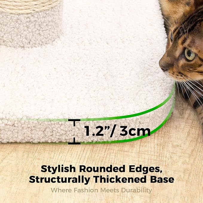 TINYBEAST 34.7" Tall Cat Scratching Post, 3 in 1 Sisal Cat Scratcher, Heavy Duty 4.3" Diameter Cat Tree with Hanging Bell Ball Toy and Reinforced Stable Base for Indoor Adult Cats & Kittens(Beige)