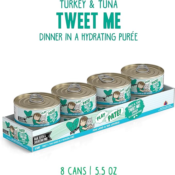 B.F.F. Play - Best Feline Friend Paté Lovers, Aw Yeah!, Turkey & Tuna Tweet Me! with Turkey & Tuna, 5.5oz Can (Pack of 8)