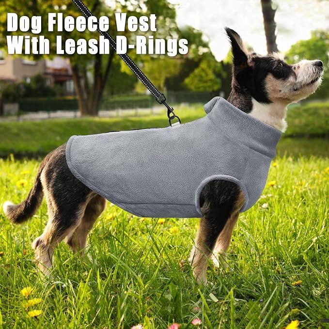 Idepet Dog Fleece Vest Sweater Zip Up Warm Pullover Dogs Jacket with D-Ring Leash Winter Cold Weater Coat Pet Sweatershirt Clothes Hoodie for Small Medium Dogs Boy Girl (Gray, XL)