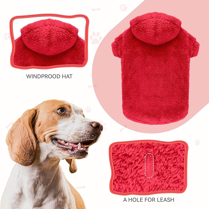 Fuzzy Dog Sweaters for Large Dogs Soft Double-Sided Plush Fleece Pet Sweater Clothes Pet Coats Dog Hoodie Sherpa Hooded Sweatshirt(Red-L)