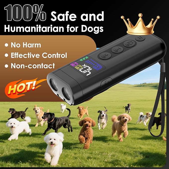 Dog Bark Deterrent Device, 65 FT Range,3X Ultrasonic Bark Deterrent Device & Ultrasonic Dog Trainer - Anti-Barking Device with Color Display, Safe & Effective Alternative to Bark Collars - Black