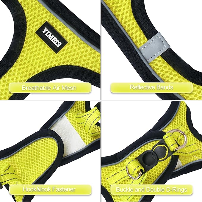 YIMEIS Dog Harness and Leash Set, No Pull Soft Mesh Pet Harness, Reflective Adjustable Puppy Vest for Small Medium Large Dogs, Cats (Fluorescent Yellow, X-Small (Pack of 1)
