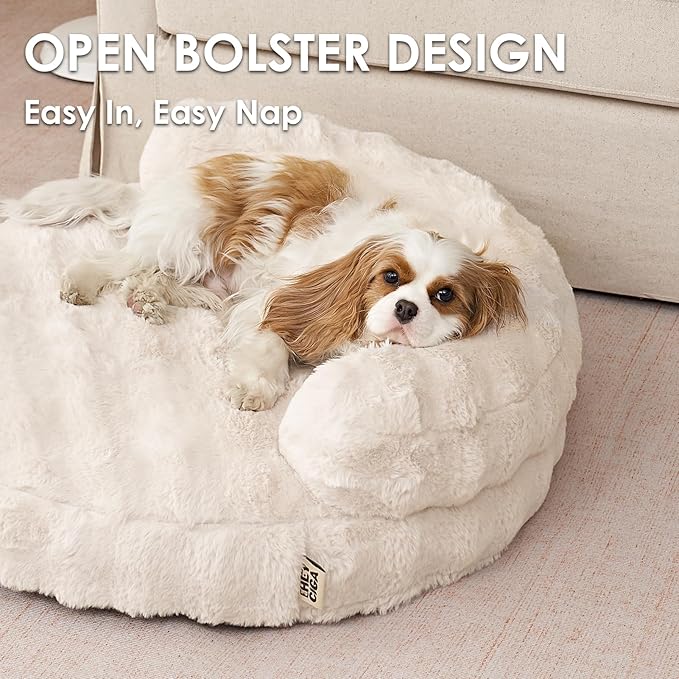 EHEYCIGA Extra Small Dog Bed and Cat Couch for Puppy and Kitten - Fluffy Faux Rabbit Fur Pet Sofa with Washable Removable Cover, Waterproof and Non-Slip, 20 Inch Cream