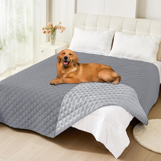 Smiry Waterproof Dog Bed Cover Pet Blanket, Soft Washable Dog Blanket for Furniture Bed Couch Sofa Reversible, Checkered (82"x102", Grey/Light Grey)