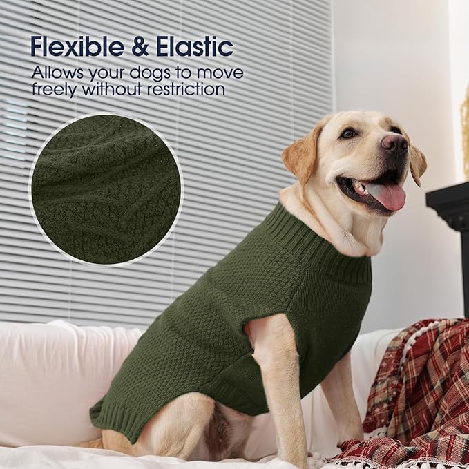 IECOii Big Dog Sweater - Extra Large Dog Sweater for Cold Weather in Army Green, 4XL for Doberman & Great Dane