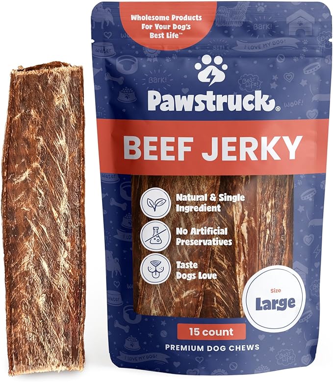 Pawstruck Premium Beef Jerky Dog Treat Chews, Large 10" Strips – Supports Hip & Joint Health, Rich in Glucosamine & Chondroitin, No Added Preservatives – 15 Count