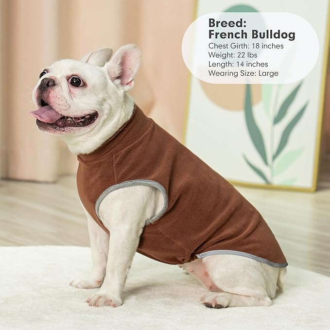 cyeollo Fleece Dog Sweater Vest, Reflective Dog Sweatshirt Pullover Pet Jacket for Small Medium Large Dogs Clothes Boy Girl Pets, Brown & Khaki L