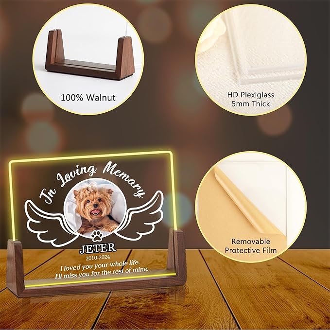 Customized Dog Memorial Gifts, Pet Memorial Acrylic Plaque, Dog Memorial Gifts for Loss of Dog, Custom Christmas Unique Gifts for Women Men, Memorial Picture Frame for Cats, Dog Bereavement Gifts