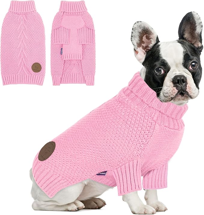 cyeollo Dog Sweater Turtleneck Knitwear Pullover Sweaters for Small Dogs Warm Pet Clothes Soft for Fall Winter,Pink, M