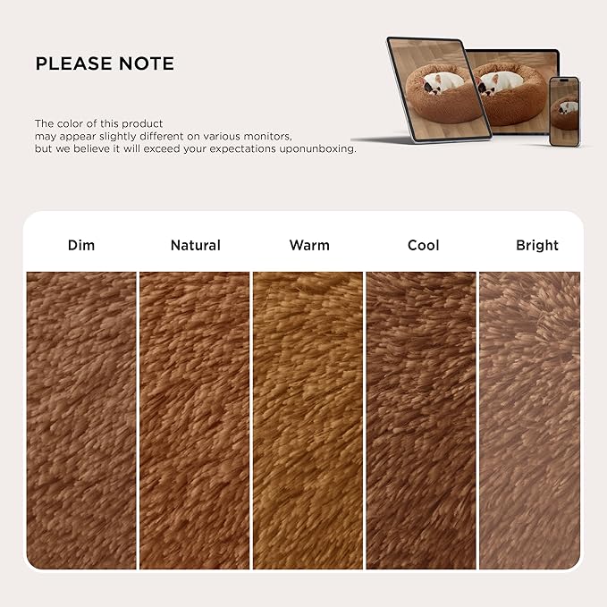 Bedsure Calming Dog Bed for Small Dogs - Donut Washable Small Pet Bed, 23 inches Anti-Slip Round Fluffy Plush Faux Fur Large Cat Bed, Fits up to 25 lbs Pets, Copper