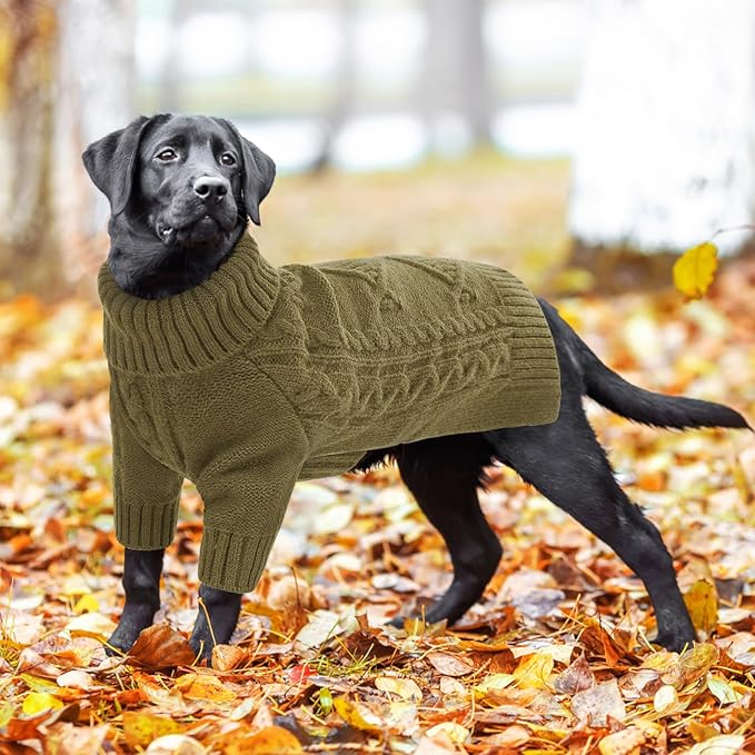 ASENKU Knitted Dog Sweater, Pullover Big Thermal Dog Winter Sweater, Turtleneck Doggy Sweaters for Large Medium Dogs Boy Girl, Warm Pet Sweaters Outfit Border Collie,Pit Bull,Golden Retriever,L
