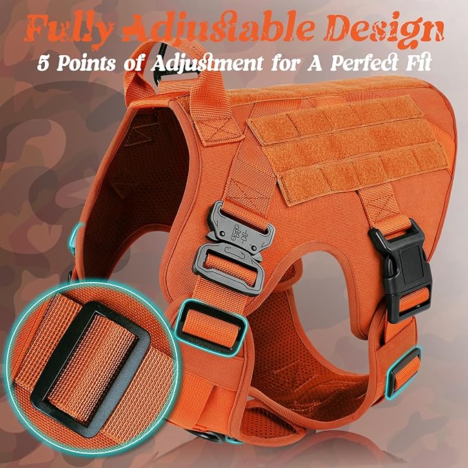 rabbitgoo Tactical Dog Harness for Small, Heavy Duty Pet Harness with Handle, No-Pull Service Vest Small Breed, Adjustable Military Dog Vest for Training Hunting Walking, Orange, S