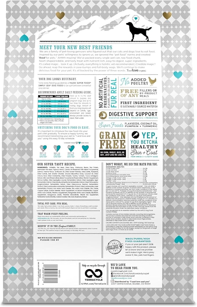 I AND LOVE AND YOU Nude Super Food Dry Dog Food - Salmon + Whitefish - Prebiotic + Probiotic, Grain Free, Real Meat, No Fillers, 23lb Bag